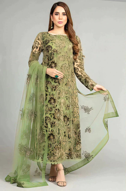 Bareeze - 3PC Lawn Heavy Embroidered Shirt With Organza Embroidered Dupatta