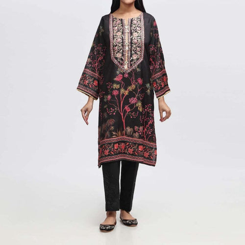 1PC- Embroidered & Printed Raw Silk Shirt