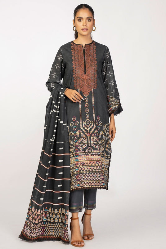 Al-Karam 2 Pc Embroidered Cambric Suit With Lawn Dupatta - MS-28-22-Black